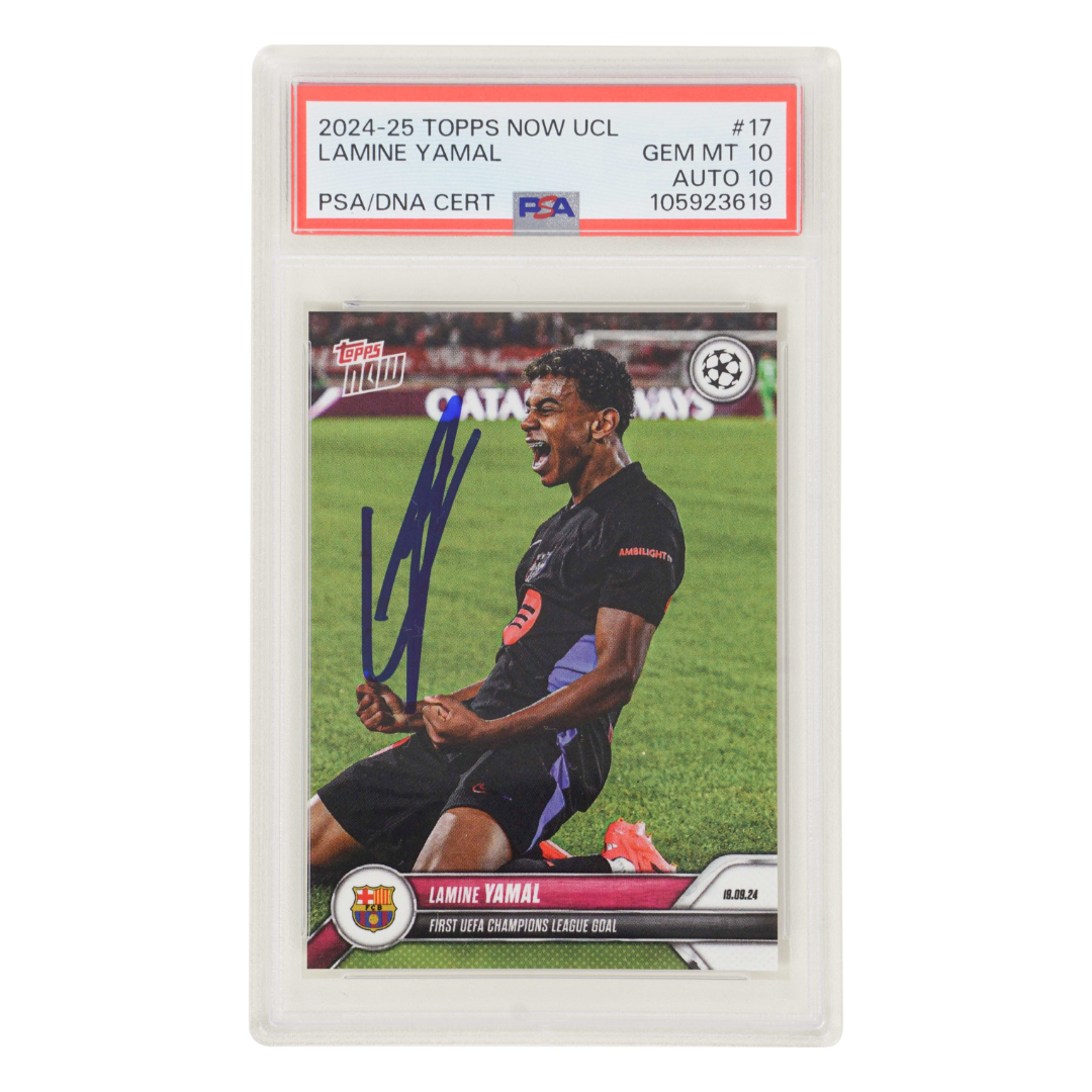 Lamine Yamal Signed 2024-25 Topps Now First UCL Goal #17 – PSA 10 Autograph 10